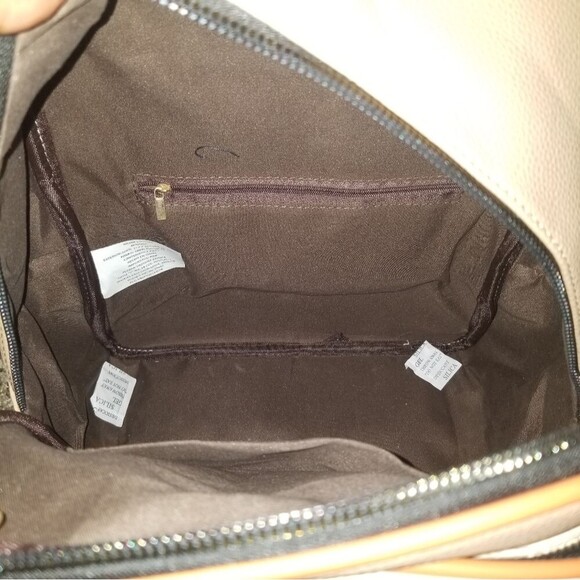 Double zip Square Top Tan and Cream backpack purse - Picture 9 of 9